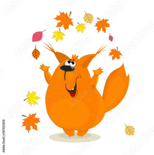 squirrel rejoices in leaf fall