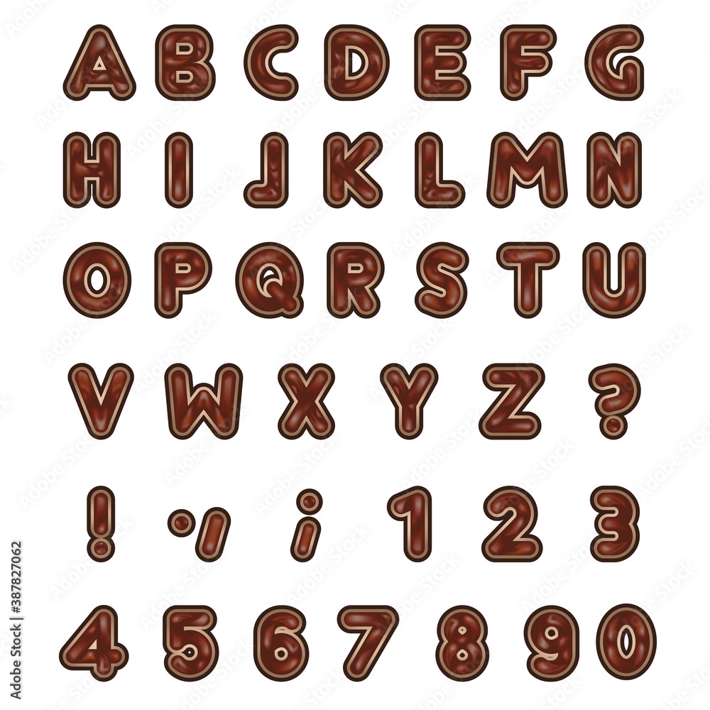 Vector cartoon Chocolate font letters and numbers Vector cartoon Chocolate font letters and numbers