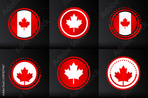 Collection of red Canadian Button icons  Canada arranges buttons with a red border on a black background