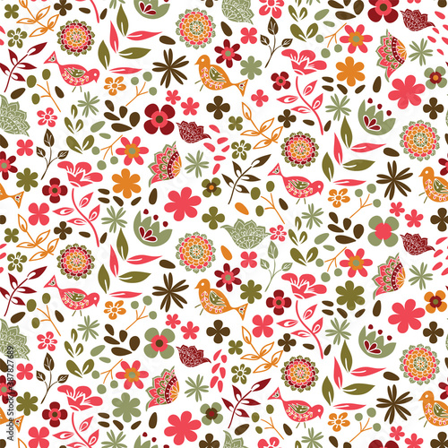 Vector folk art colorful floral seamless pattern background