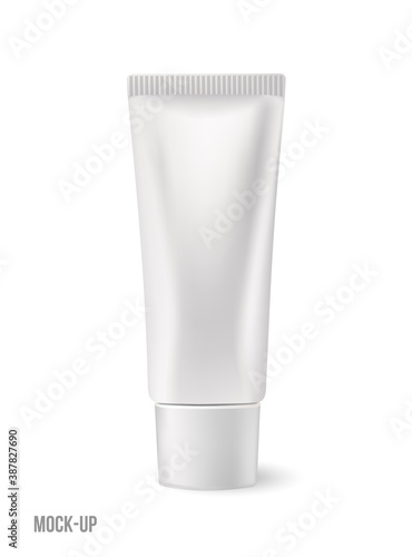 Plastic cosmetic tube , mockup isolated on white background.Realistic 3d.cosmetics, body cream, skin care, gel, lotion, glue, toothpaste.front view. Vector