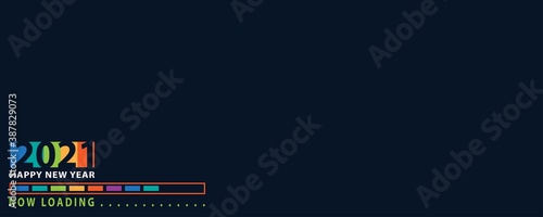loading bar with transition from 2020 to 2021 new year. New york city silhouette on black background. Happy New Year card with progress bar. Vector illustration EPS 10