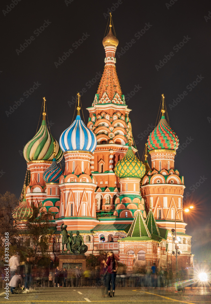 St. Basil's Cathedral. Collection of St. Basil's on Red Square in the light of street lamps at night.