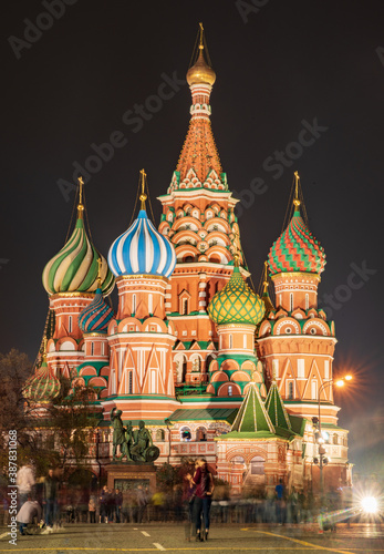 St. Basil's Cathedral. Collection of St. Basil's on Red Square in the light of street lamps at night.