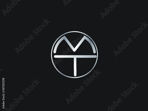 MT circle shape Logo. Letter Design Vector with Red and Black Gold Silver Colors 