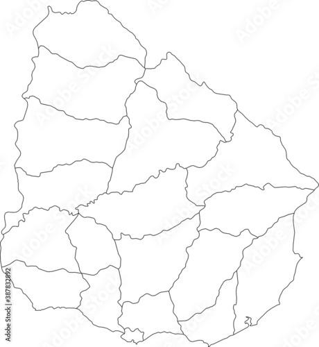 White Blank Flat Departments Map of the South American Country of Uruguay