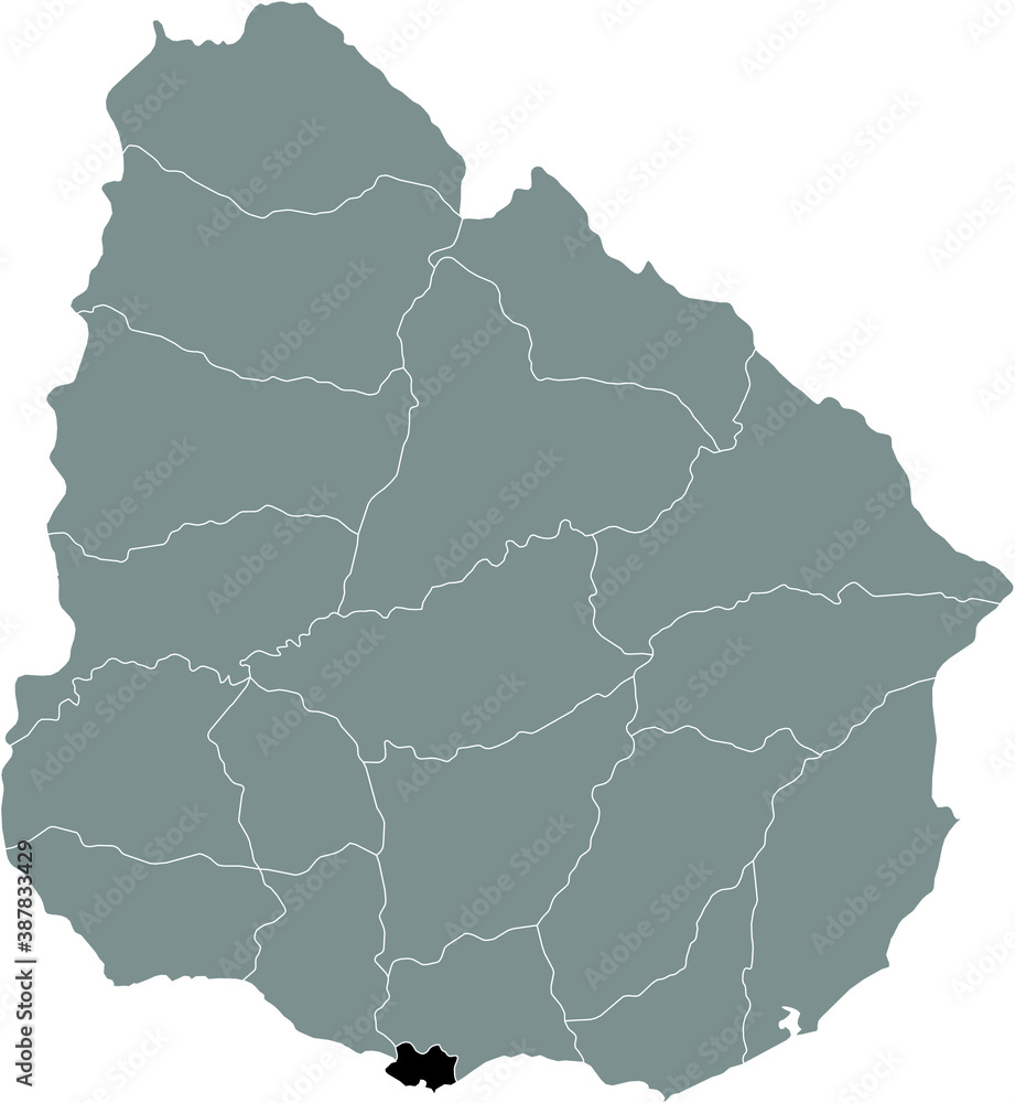 Obraz premium Black Location Map of the Uruguayan Department of Montevideo within Grey Map of Uruguay