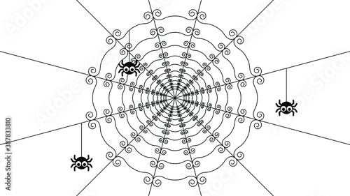 Spiders on Web with white Background. Halloween Background Design Elements. Spooky, Scary Horror Decoration Vector