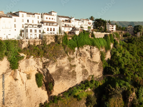 Panoramic view at gorge with houses of New bridge in Ronda, one of the famous place in Andalucia. Andalusia, Spain