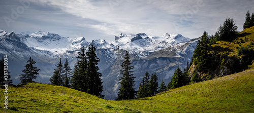 Wonderful panoramic view over the Swiss Alps - view from Schynige Platte Mountain - travel photography © 4kclips