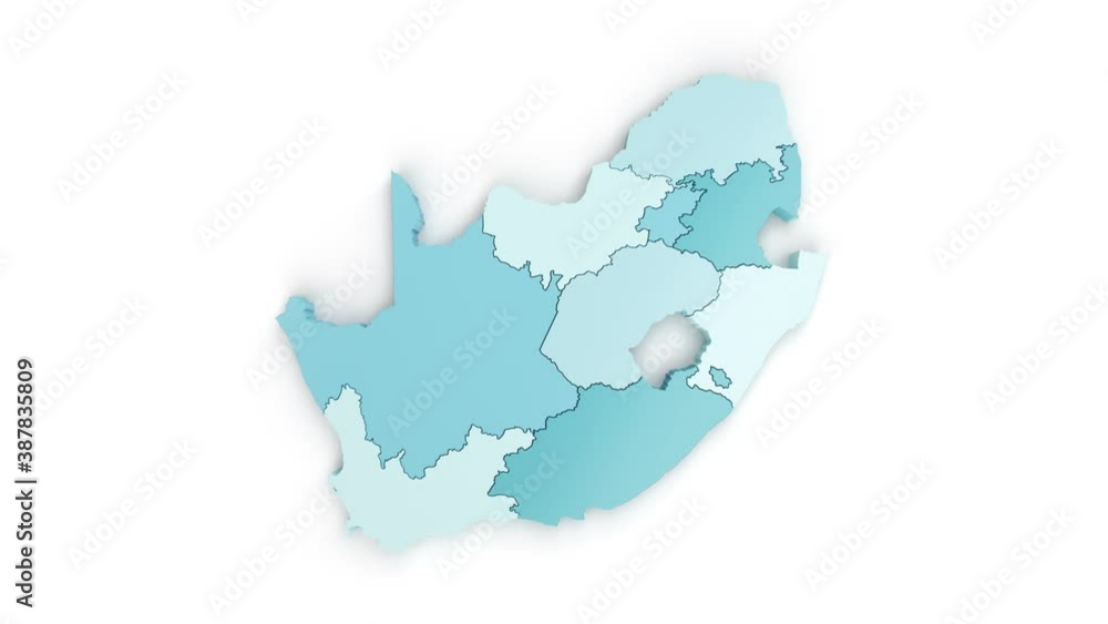 Map of South Africa in blue-green colors, top view. Formed by separate areas falling from top to bottom against a white background. Map of South Africa in blue-green colors, top view. Formed by separate areas falling from top to bottom against a white background.