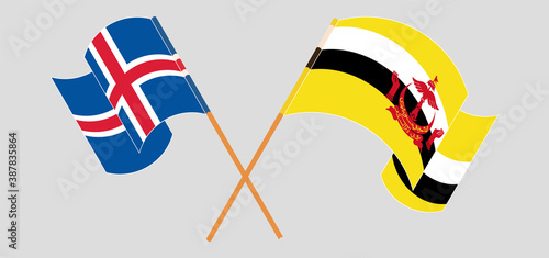 Crossed flags of Brunei and Iceland