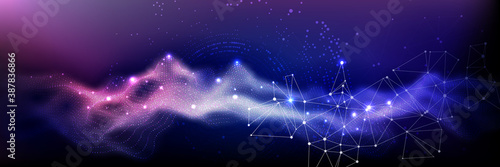 Digital data visualization, polygonal science dark background.