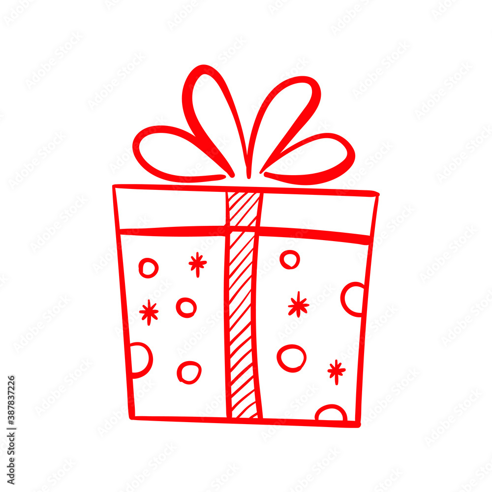Red gift icon on white, vector illustration