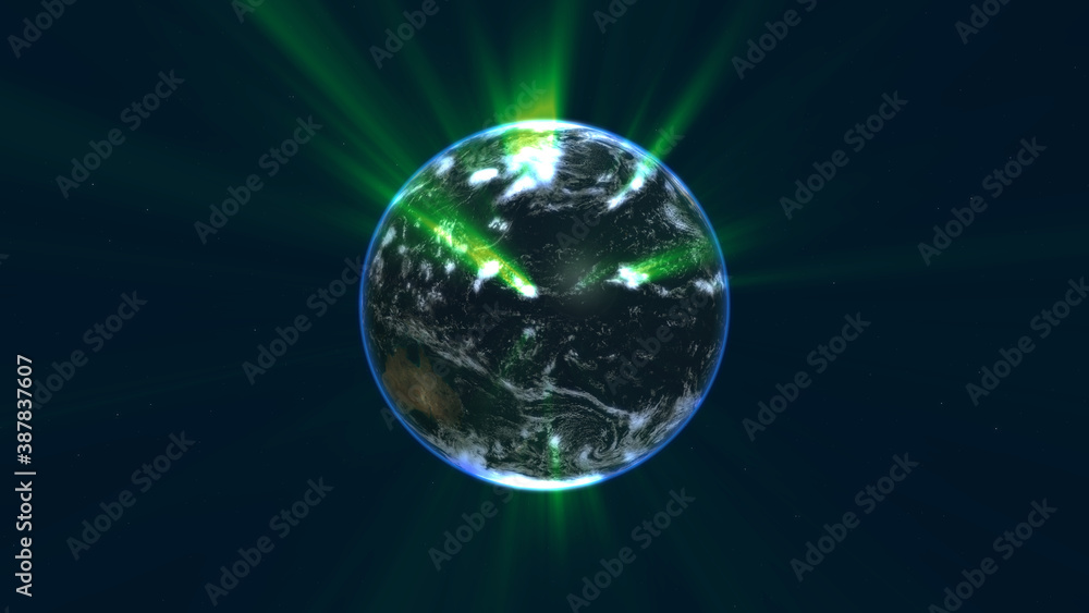 earth globe with glowing details and light rays. 3d illustration. earth globe with glowing details and light rays. 3d illustration.