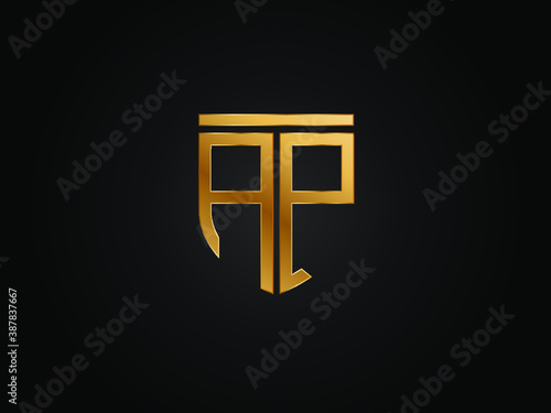 AP Logo monogram with emblem shield shape design isolated gold colors on black background