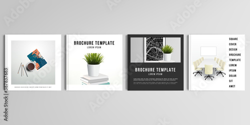 Realistic vector layouts of cover mockup design templates for square brochure, cover design, flyer, book design, magazine, poster. Home office concept, study or freelance, working from home.