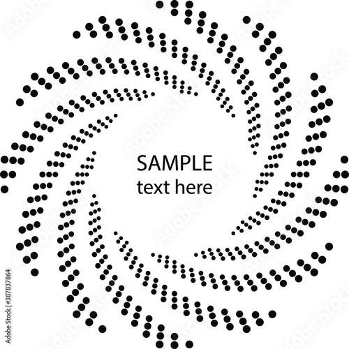 Black abstract rotated halftone dots in circle form. Geometric art. Trendy design element for frame, logo, tattoo, sign, symbol, web, prints, posters, template, pattern and abstract background