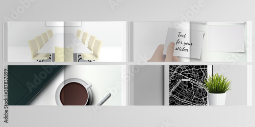 Vector layouts of horizontal presentation design templates for landscape design brochure, cover design, flyer, book design, magazine. Home office concept, study or freelance, working from home.