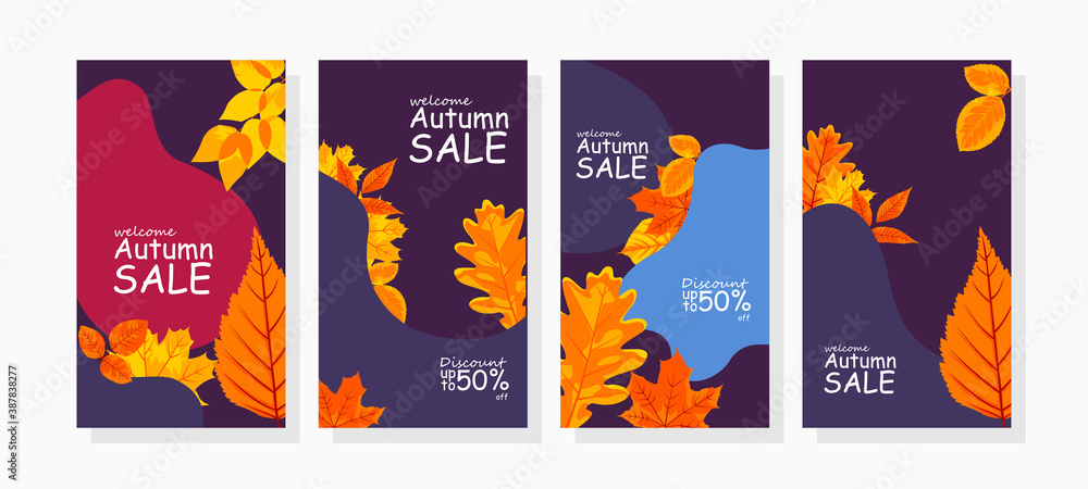 Fototapeta premium vector set of banners promotion with leave and abstract shape for autumn sale