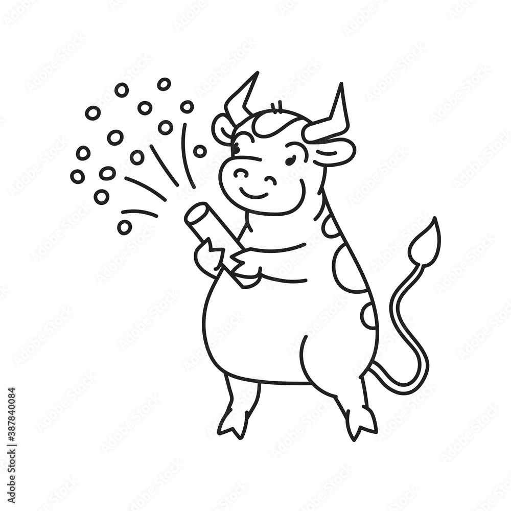 White metal bull with firecracker - chinese new year symbol or logo for kids stickers White metal bull with firecracker - chinese new year symbol or logo for kids stickers