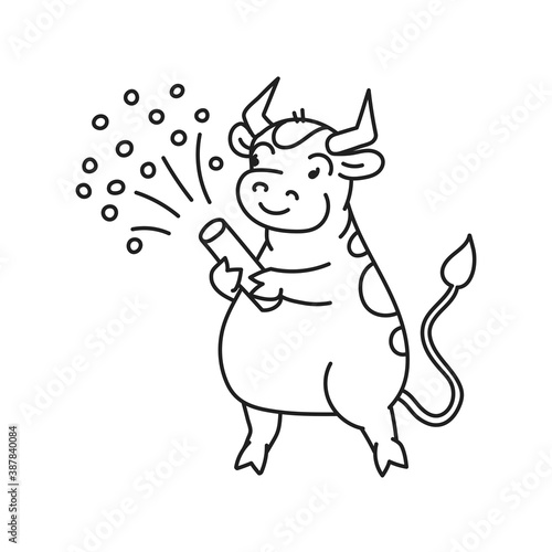 White metal bull with firecracker - chinese new year symbol or logo for kids stickers