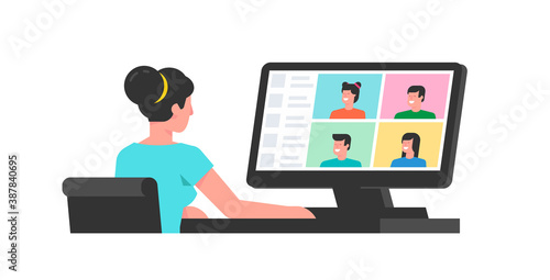 Online Conference. Group video chat. Remote team work. Flat Style. isolated on white background