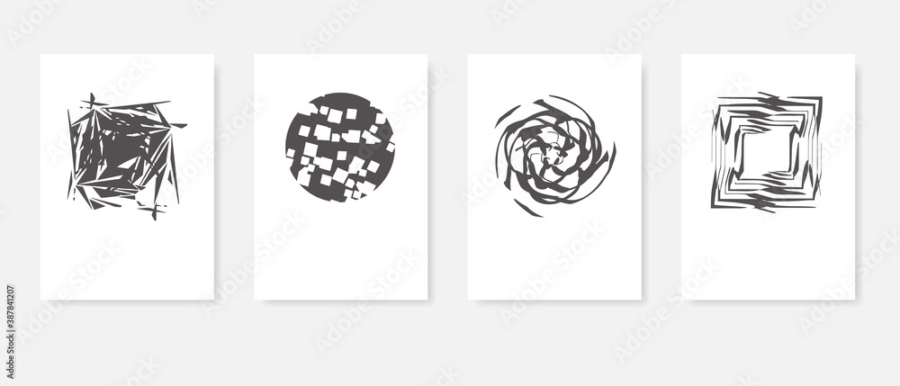 Various modern grunge design elements. Set of abstract isolated shapes on white background layouts. These elements are suitable for covers, textiles, fabrics, prints, posters and banners. Vector EPS10