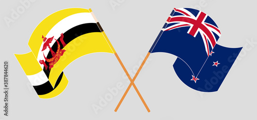 Crossed flags of Brunei and New Zealand