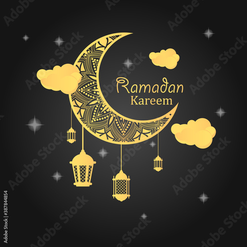 illustration of a ramadan banner background with moon and lantern for promotion and advertisement