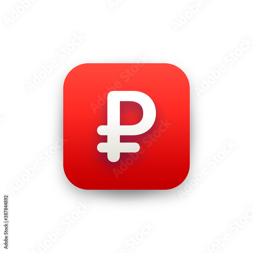Ruble icon 3d on red gradient button, circle button inside