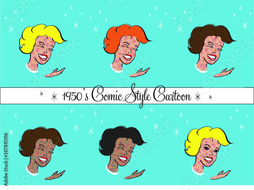 colourful 50's comic style cartoon women