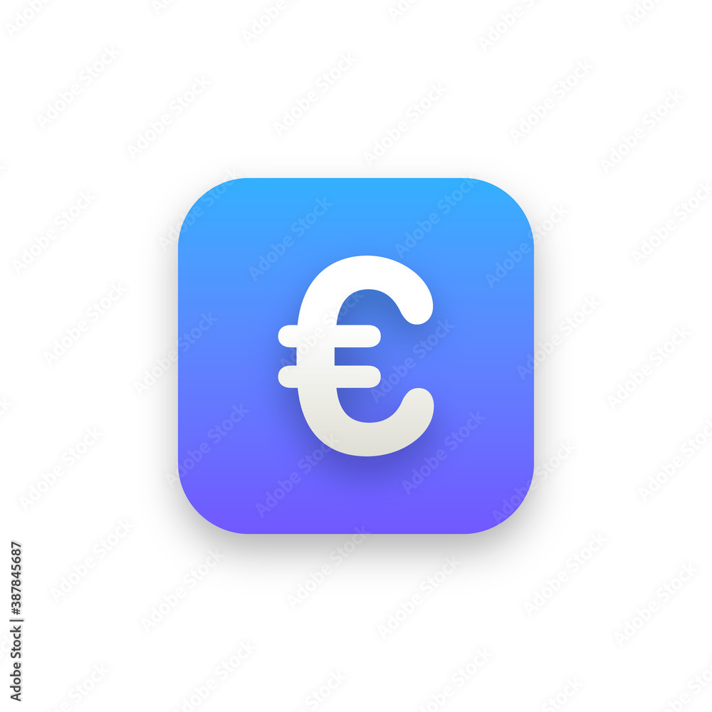 Euro icon 3d on blue gradient button, circle button inside Euro icon 3d on blue gradient button, circle button inside