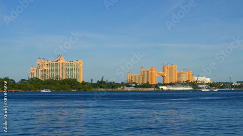 Nassau / Bahamas - Atlantis hotel, casino and resort, one of the main tourist attractions. View from the cruise port.