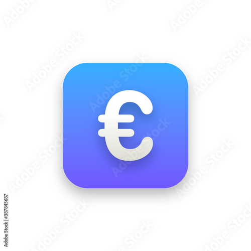 Euro icon 3d on blue gradient button, circle button inside