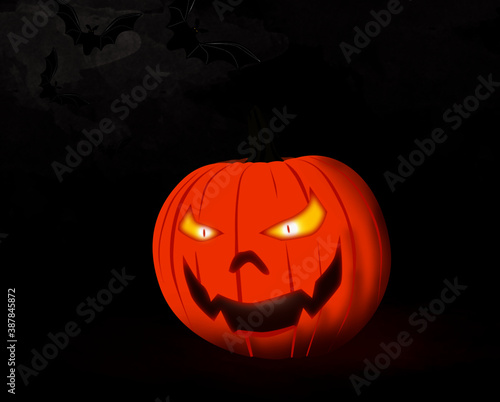 Jack pumpkin for Halloween and bats