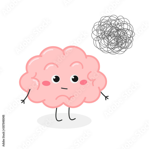 Cartoon brain with tangle of messy thoughts
