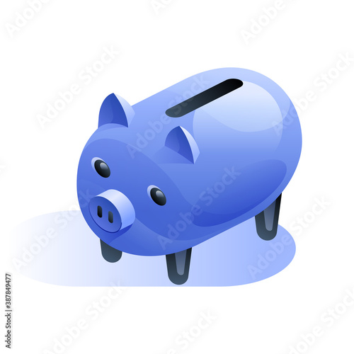 Blue piggy bank icon in isometric view