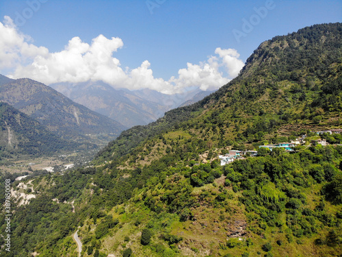 Aerial landscape in the mountains. Bird eye view taken through a drone