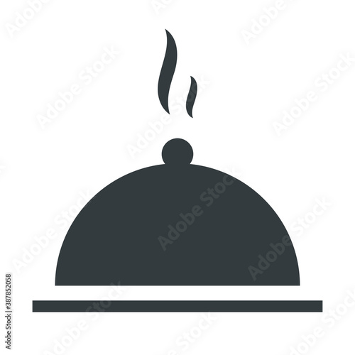 restaurant cloche with lid. Tray with dish covered with cloche. Restaurant food serve icon. Vector flat design illustration.