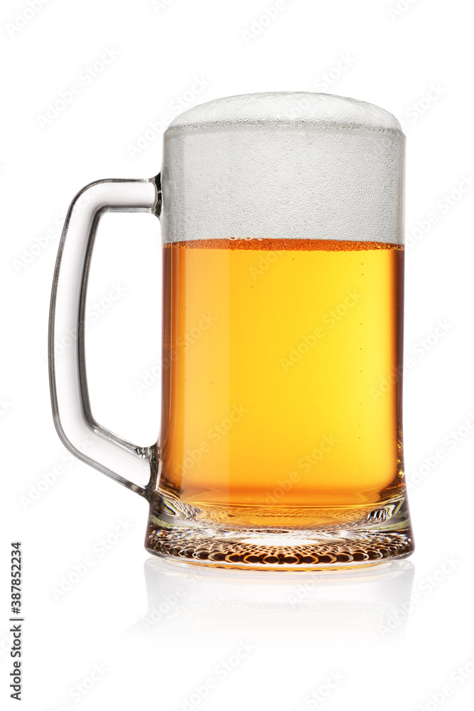 Mug of light yellow beer isolated on white Mug of light yellow beer isolated on white