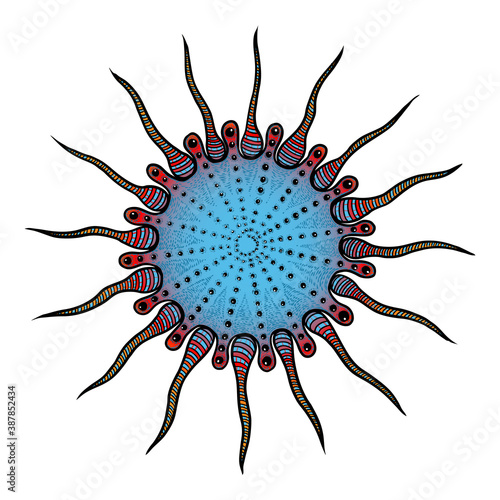 Coronavirus pathogen organism cell and infectious agent or contagious germ bacteria. 2019-nCoV, Covid-2019, Covid-19 Viral Novel Corona virus with DNA or RNA, artist interpretation drawing. Vector.