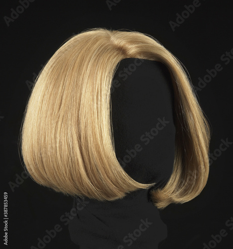 Blond hair wig with bangs, black background