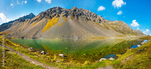 Panorama of the lake in Passo del Bernina, Switzerland. 