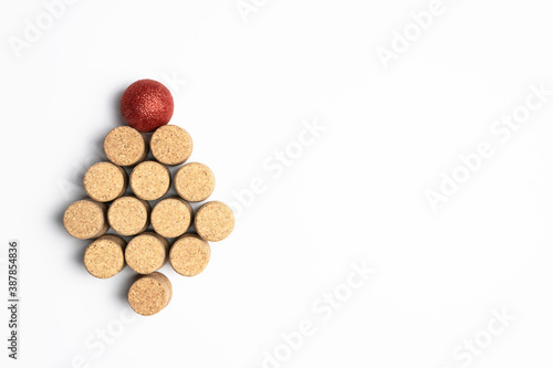 Christmas concept. Christmas tree made of cork plugs. Christmas abstraction from wine corks.