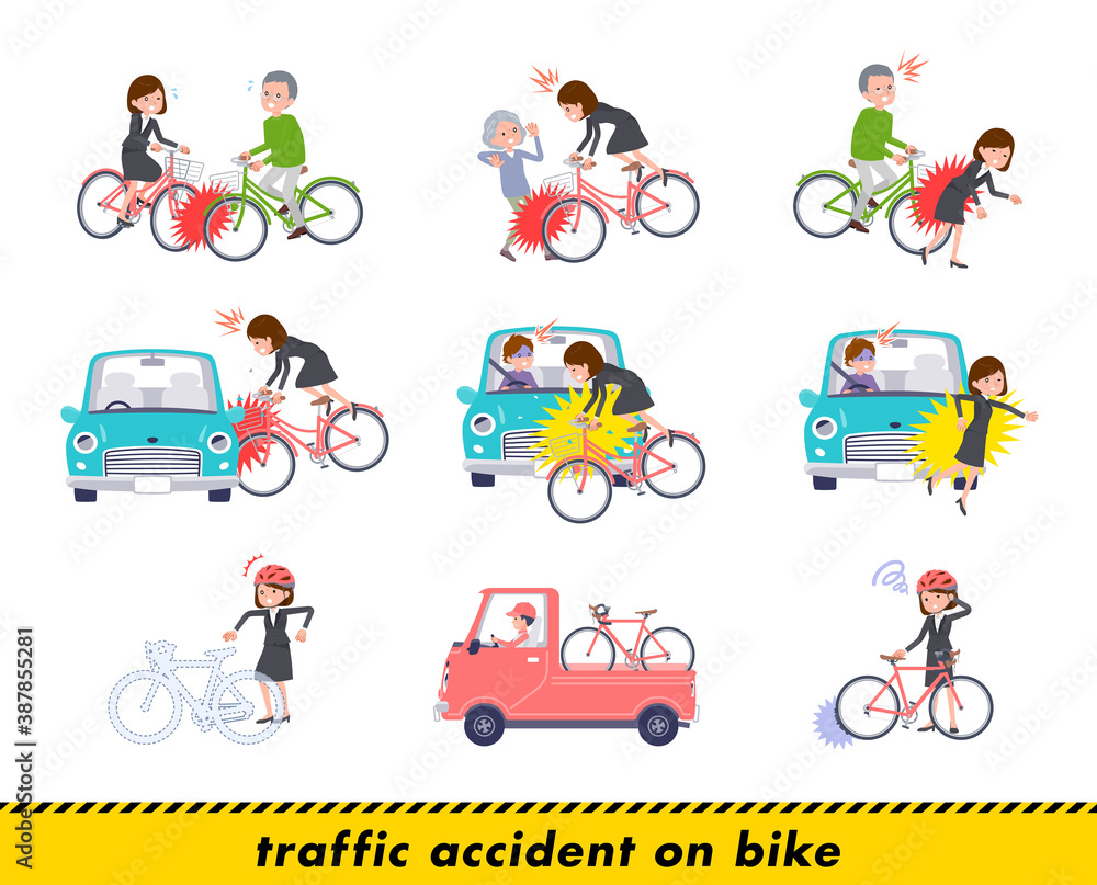 Naklejka premium flat type business women_accident on bike