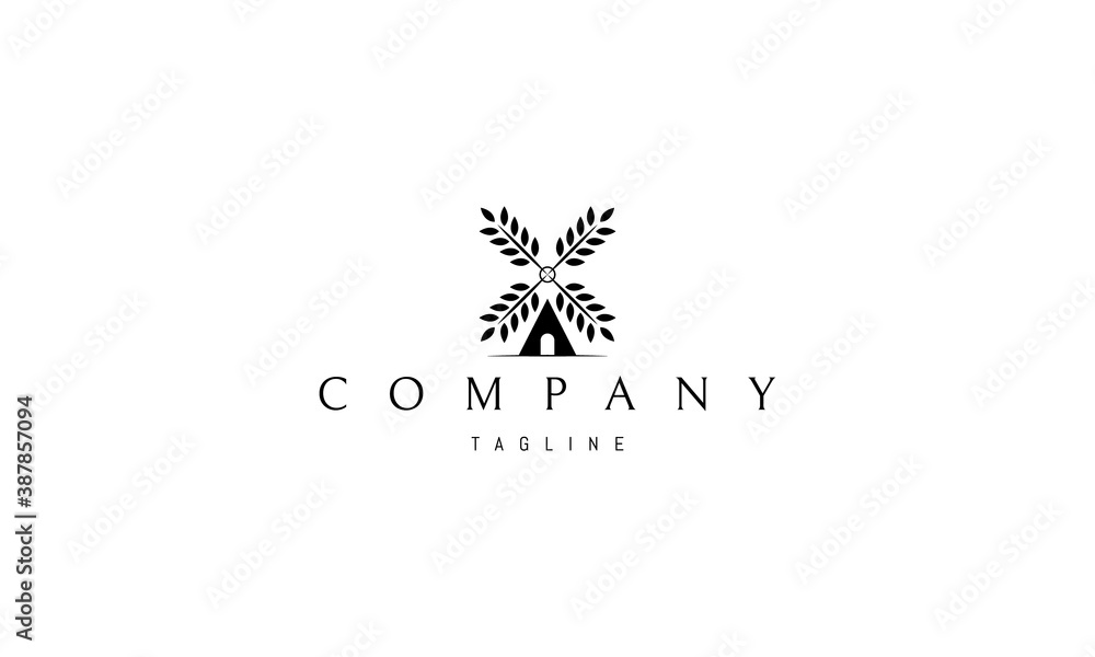 Vector logo on which an abstract image of a mill with blades in the form of wheat. Vector logo on which an abstract image of a mill with blades in the form of wheat.
