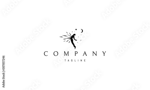 Vector logo on which an abstract image of a soaring inspired person against a background of stars.