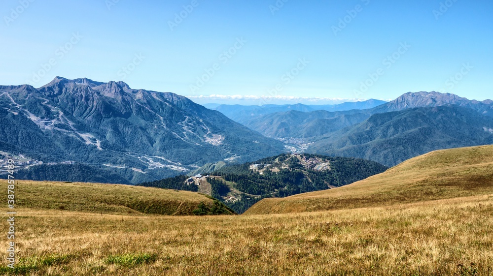 Caucasian mountain landscape near famous ski resort Krasnaya Polyana in Russia.