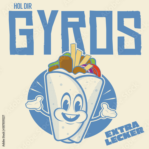 funny gyros or pita logo in retro cartoon style
